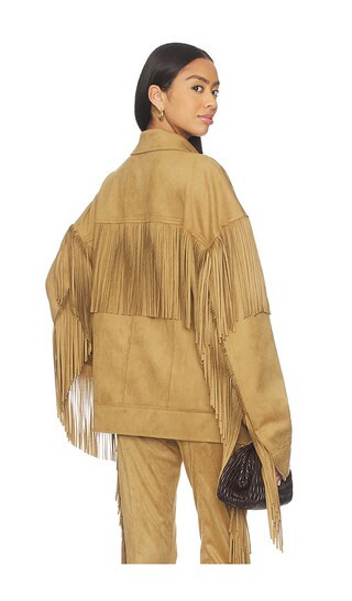 Norma Kamali Fringe Oversized Jean Jacket in Tan. - size M | Revolve Clothing (Global)