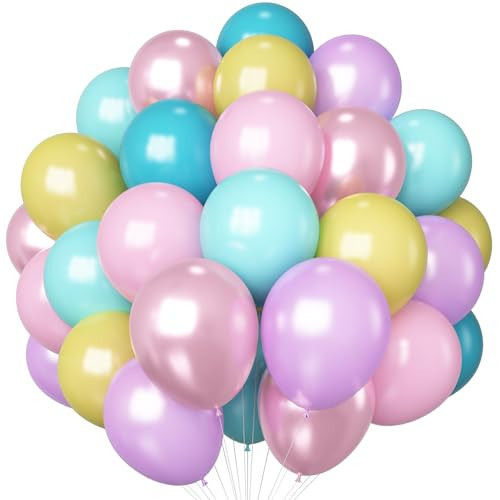 HILAVO Pastel Balloons 60 Pcs Metallic Pink Purple Teal Blue Yellow Multicolor Latex Balloon Macaron Rainbow Pastel Color Party Balloons for Girls Birthday Baby Shower Bridal Wedding Party Decorations | Amazon (US)
