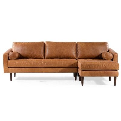 Florence Mid Century Modern Right Sectional Sofa Cognac Tan - Poly & Bark | Target
