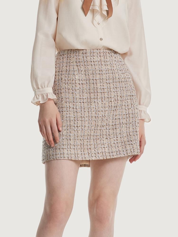 A-line Woolen Tweed Mini Skirt | GoeliaGlobal