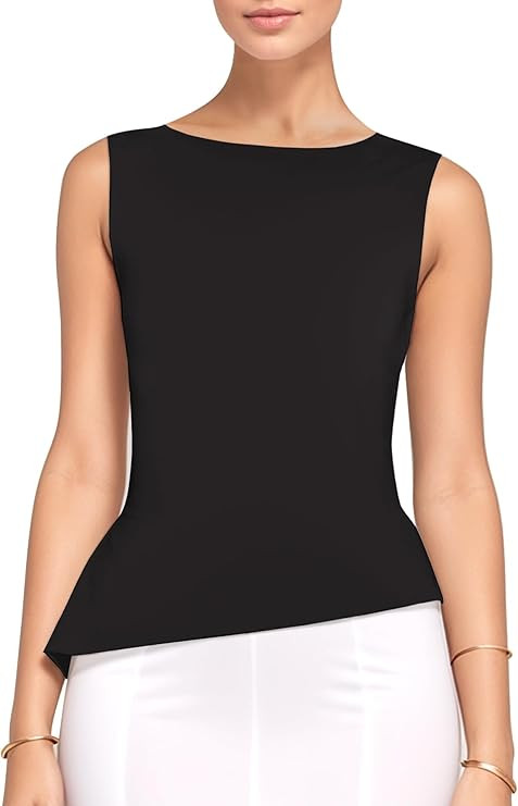 Going Out Summer Tank Tops for Women Trendy Y2k Cami Top Asymmetrical Sleeveless Boat Neck Solid ... | Amazon (US)