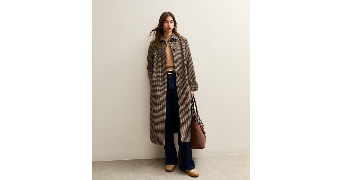 Brown Checked Belted Longline Coat | New Look | New Look (UK)