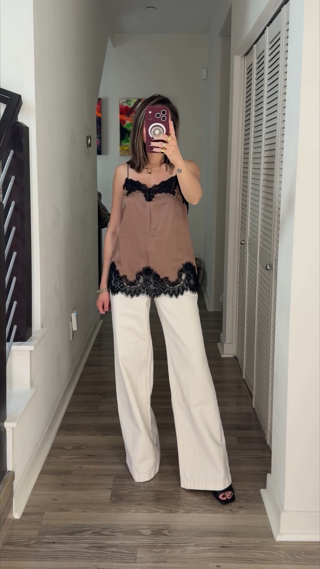 Spring ootd ⚡️ Lace camisole are in. Love the side buttons on this top. These trouser jeans are so soft and comfortable. 

OOTD, apron outfit, lace top, jean, The Stylizt 



#LTKdayinmylife #LTKSaleAlert #LTKootd