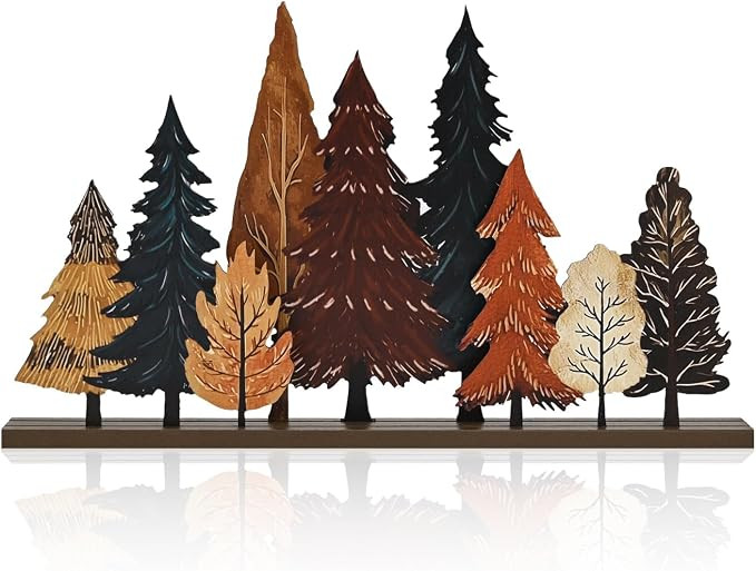 Smile Fall Thanksgiving Wooden Standing Decor, Autumn Forest Maple Pine Tree Tiered Tray Signs wi... | Amazon (US)