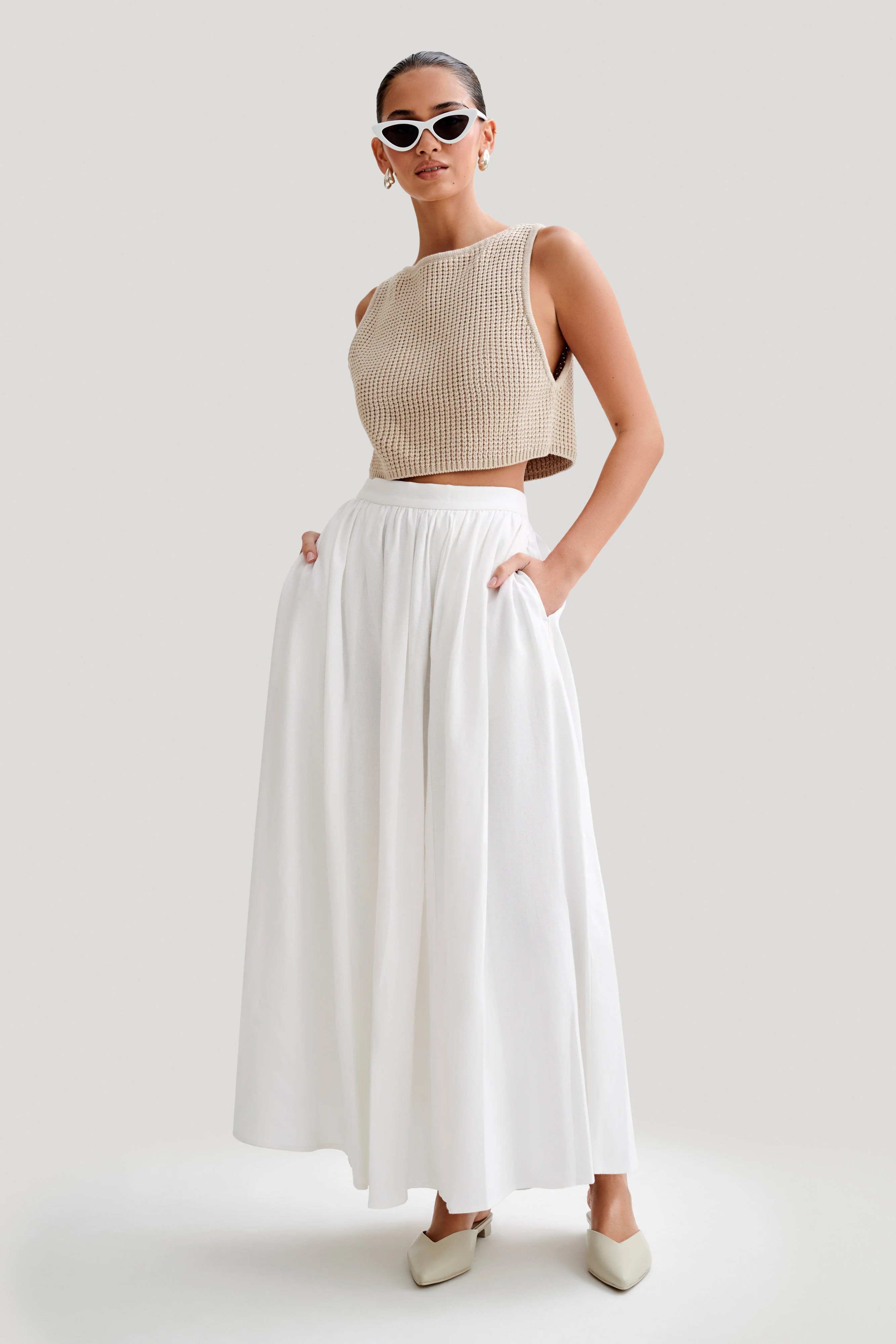 Clarence Linen A-Line Maxi Skirt - White | MESHKI US