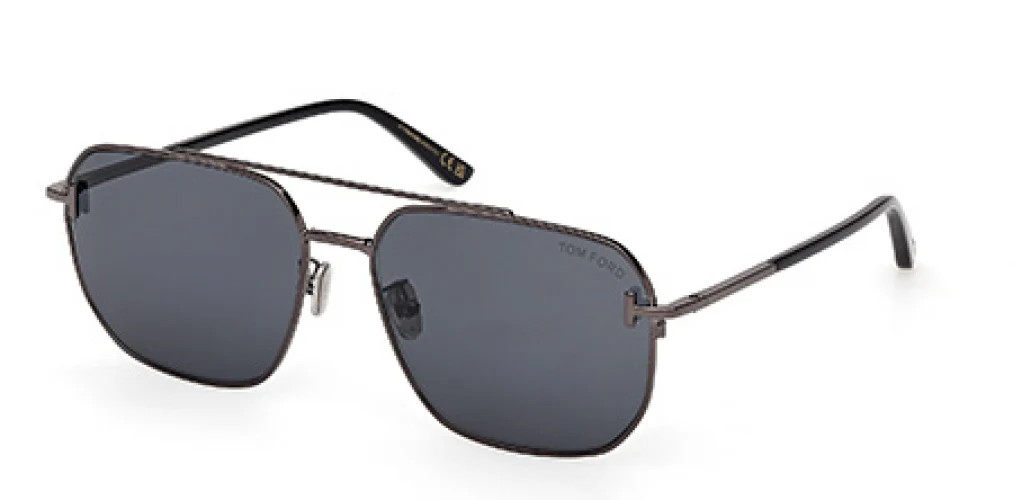 Tom Ford 1249K Sunglasses 08A - Shiny Gunmetal - Smoke Men Pilot | Designer Optics