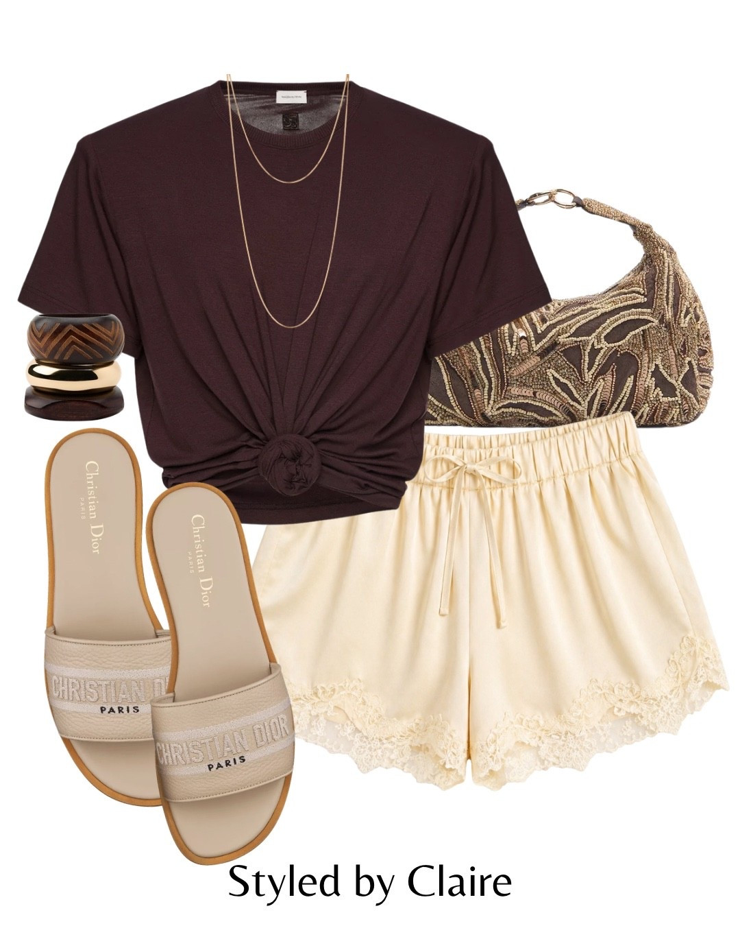 LEMON LACE SHORTS🍋
Tags: tie knot front top brown noughts kisses lace trim shorts Dior mule sliders neutral gold detail pull bear embellished bag resin wooden bracelets necklace gold fashion summer holiday vacation city break date night girls brunch inspo outfit ideas cool girl party wear Ibiza Barcelona Dubai 

#LTKsummer #LTKstyletip #LTKpartywear