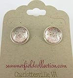 Silver-tone Shell Pink and Gold Shimmer Glitter Glass Stud Earrings Hand-painted 12mm | Amazon (US)