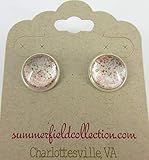 Silver-tone Shell Pink and Gold Shimmer Glitter Glass Stud Earrings Hand-painted 12mm | Amazon (US)