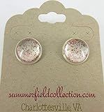 Silver-tone Shell Pink and Gold Shimmer Glitter Glass Stud Earrings Hand-painted 12mm | Amazon (US)