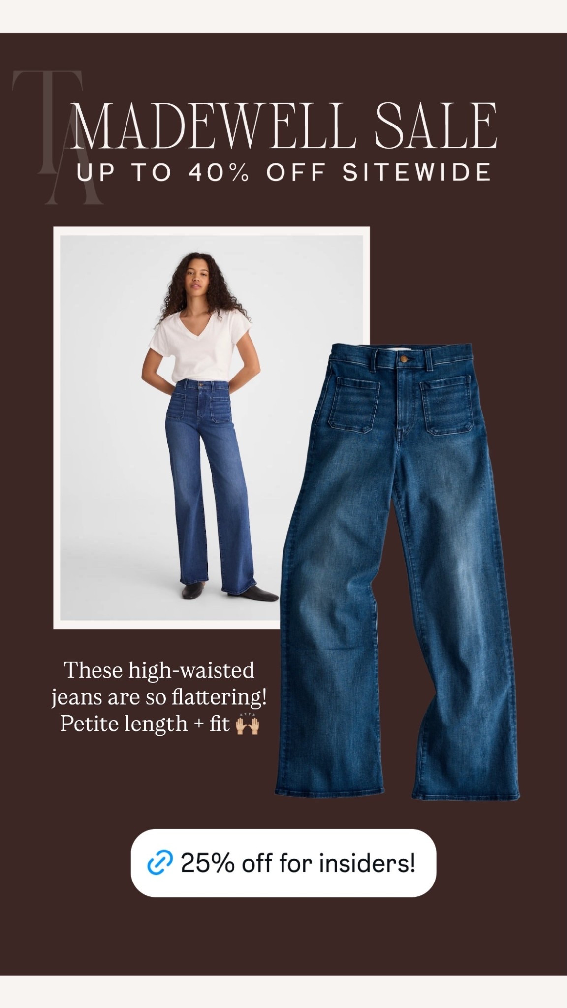 These high-waisted jeans are so flattering! Petite length + fit 🙌🏼 @madewell