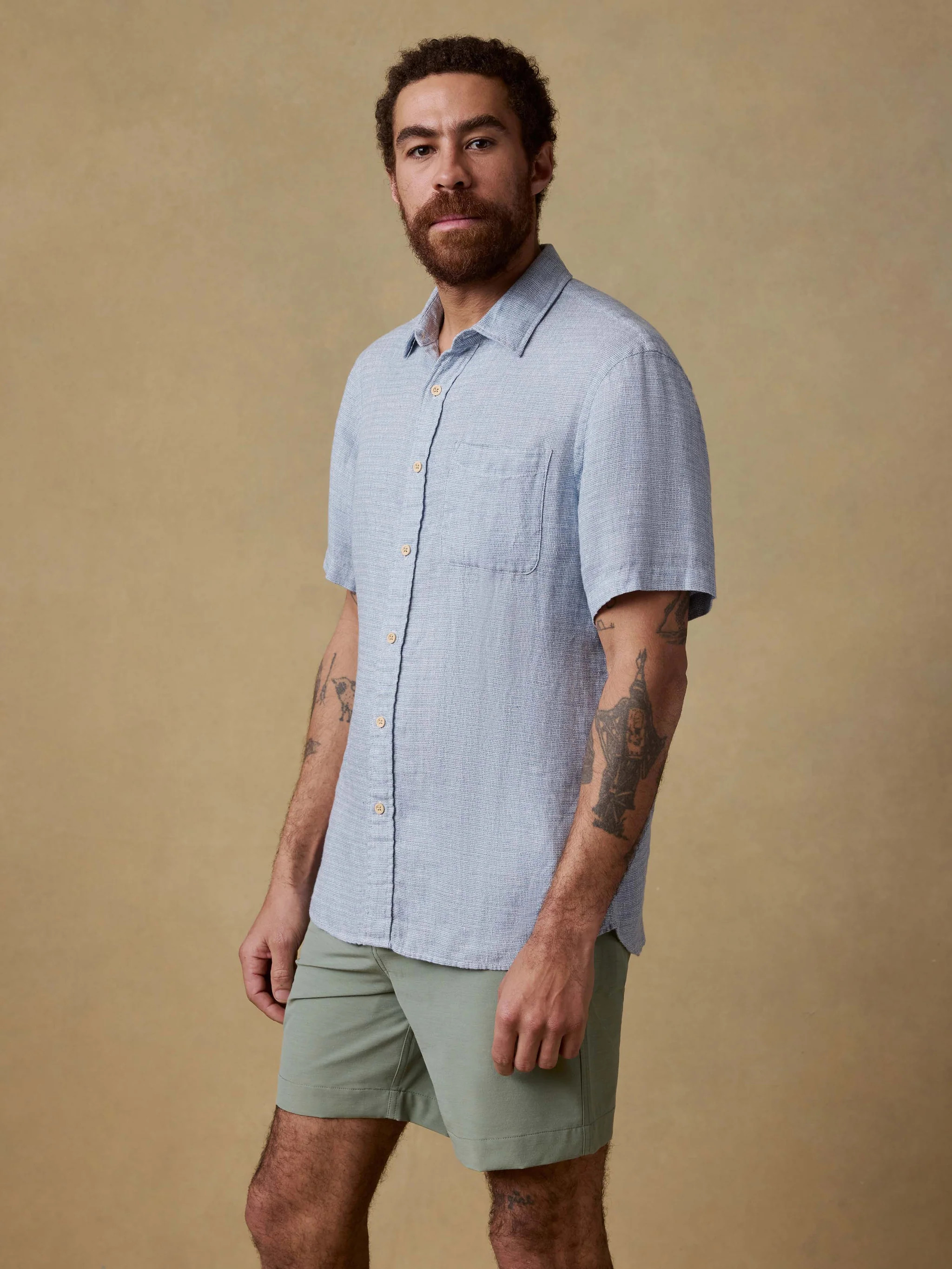 Short-Sleeve Palma Linen Shirt - Blue Basketweave | Faherty