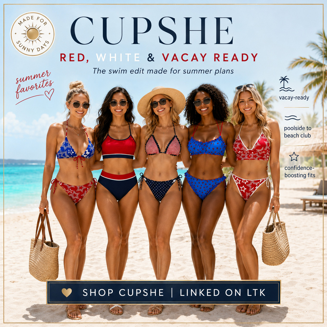 @Cupshe Elevated Swim | Red, White & Blue USA Bikinis

Red, white, and vacation-ready bikinis that make summer swimwear feel instantly festive, flattering, and so easy to pack 🇺🇸

These CUPSHE bikini sets are such good summer swim finds if you want patriotic swimwear that still feels cute, wearable, and elevated beyond just Fourth of July weekend.

The red, white, navy, stars, stripes, and vacation-ready color mix are what make this edit stand out — perfect for beach trips, pool days, lake weekends, resort vacations, boat days, backyard BBQs, summer parties, and sunny holiday plans where you want your swimsuit to feel intentional.

What I love about these is that they feel festive without looking overdone!!

They have that fun beach-club bikini look that makes you feel confident and pulled together for poolside photos, beach walks, girls’ trips, vacation packing, or throwing on a coverup and sandals for an easy summer outfit.

The red, white, and blue color story makes these perfect for Fourth of July, Memorial Day, Labor Day, summer vacation, and any pool-to-beach plan where you want something that feels cute but still rewearable.

These are especially good if you want affordable CUPSHE swimwear that feels flattering, fun, confidence-boosting, and easy to style with a white linen button-down, denim shorts, raffia tote, straw hat, sunglasses, slides, or simple gold jewelry.

I did the digging for you — if you’ve been wanting cute CUPSHE bikinis, red white and blue swimsuits, patriotic swimwear, Fourth of July bikinis, vacation bikinis, stars and stripes swimwear, or affordable summer swimsuits that still look elevated, these are the pieces I’d check first before sizes and prints start moving!!

📌 SAVE this for your Fourth of July swimwear, beach trip, and summer vacation outfit planning.

↓ Everything is linked!

#LTKSaleAlert #LTKSwim #LTKTravel