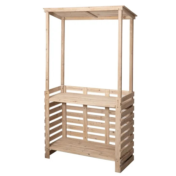 Vintiquewise Multi-Use Wooden Outdoor Bar Counter with Roof – Garden & Patio Serving Station Ba... | Walmart (US)