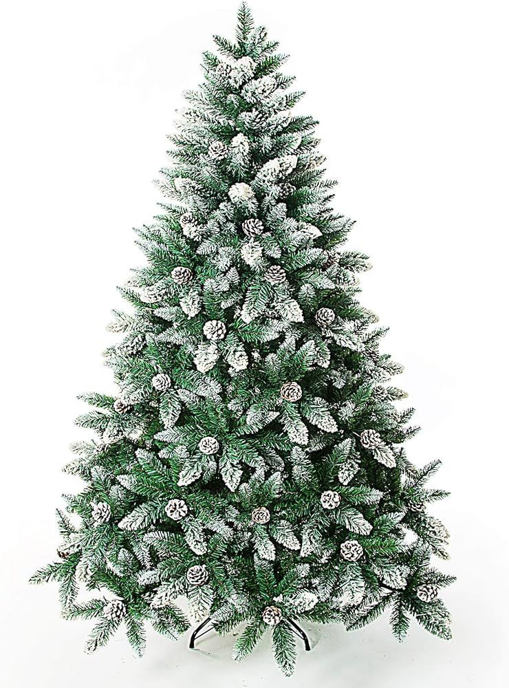 Senjie Artificial Christmas Tree 5/6/7/7.5 Foot Flocked Snow Trees Pine Cone Decoration Unlit(6 F... | Amazon (US)