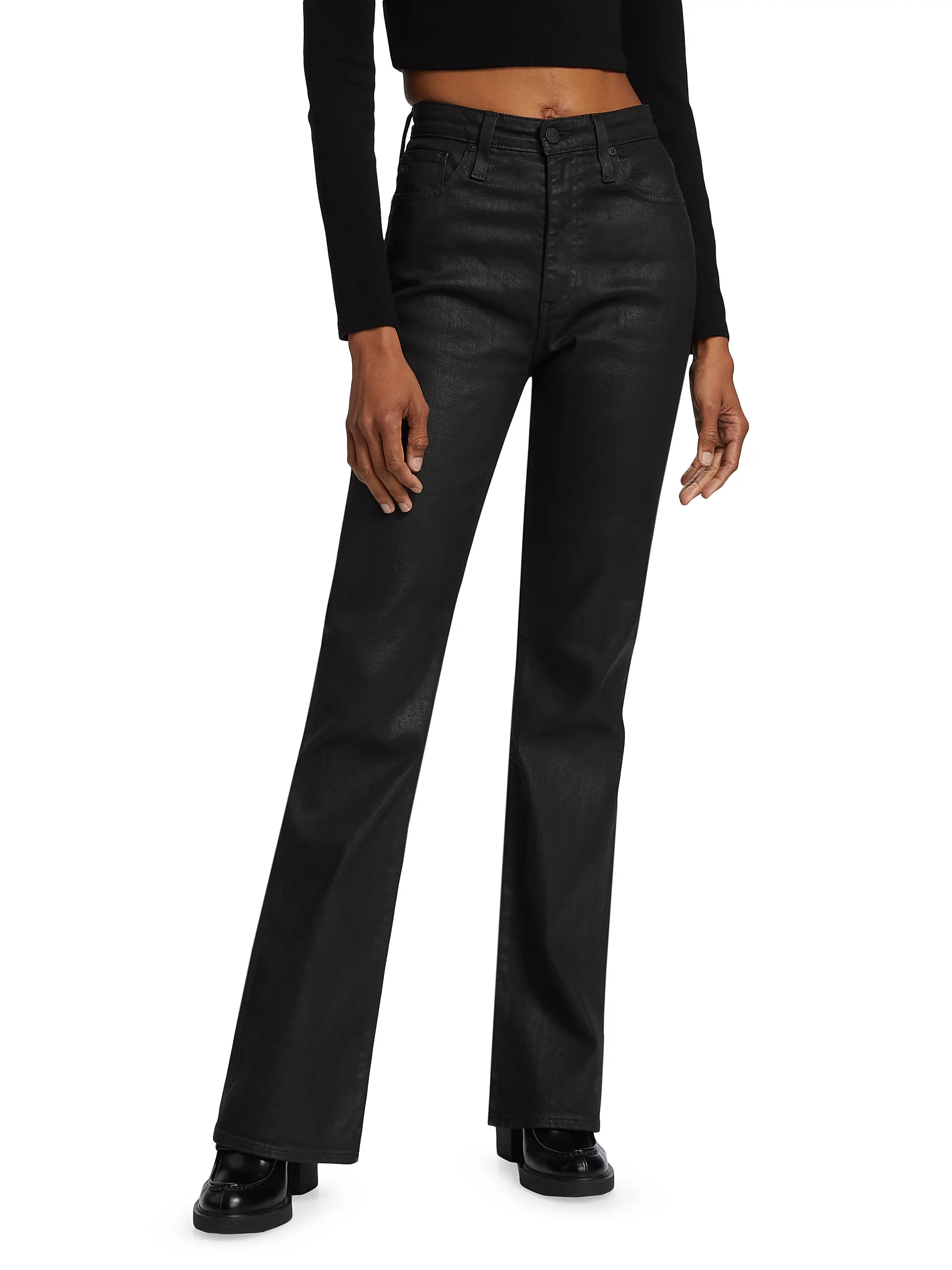 Alexxis High-Rise Letherette Boot-Cut Jeans | Saks Fifth Avenue