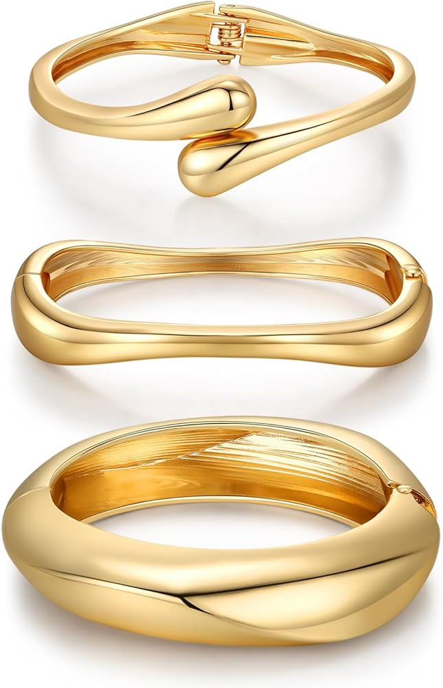 Chunky Gold Bangle Bracelets for Women Trendy 14K Gold Plated Cuff Bracelets Stack, Dainty Bracel... | Amazon (US)