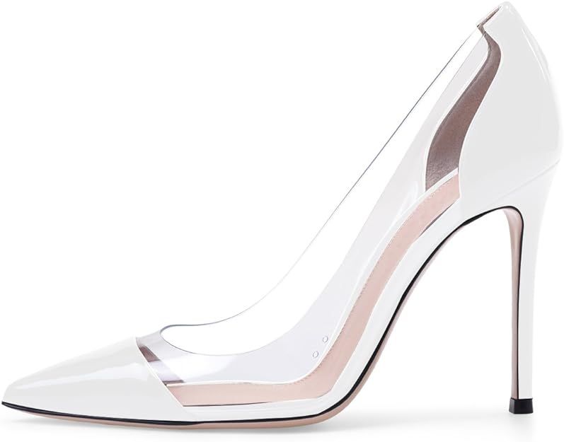 Eldof Womens High Heel PVC Pumps | 10cm Pointed Cap Toe Transparent PVC Stilettos | Wedding Dress... | Amazon (US)