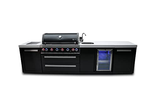 Mont Alpi Premium 132"W x 23"D Black Stainless Steel Modular Outdoor Kitchen Island with Refrigerator + 44"W 6-Burner BBQ Gas Grill + Faucet & Sink + Granite Countertops + Storage Cabinets + Cover | Amazon (US)