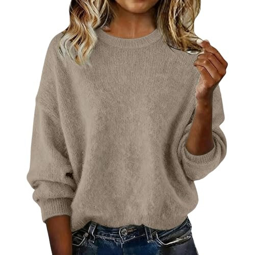 cozy sweaters for women Cashmere Sweaters for Women Round Neck Wool Long Sleeve Pullover Tops Warm Lightweight Winter Quiet Luxury Clothes 2025 Cozy Knitted Sweater womens cashmere sweater Khaki | Amazon (US)