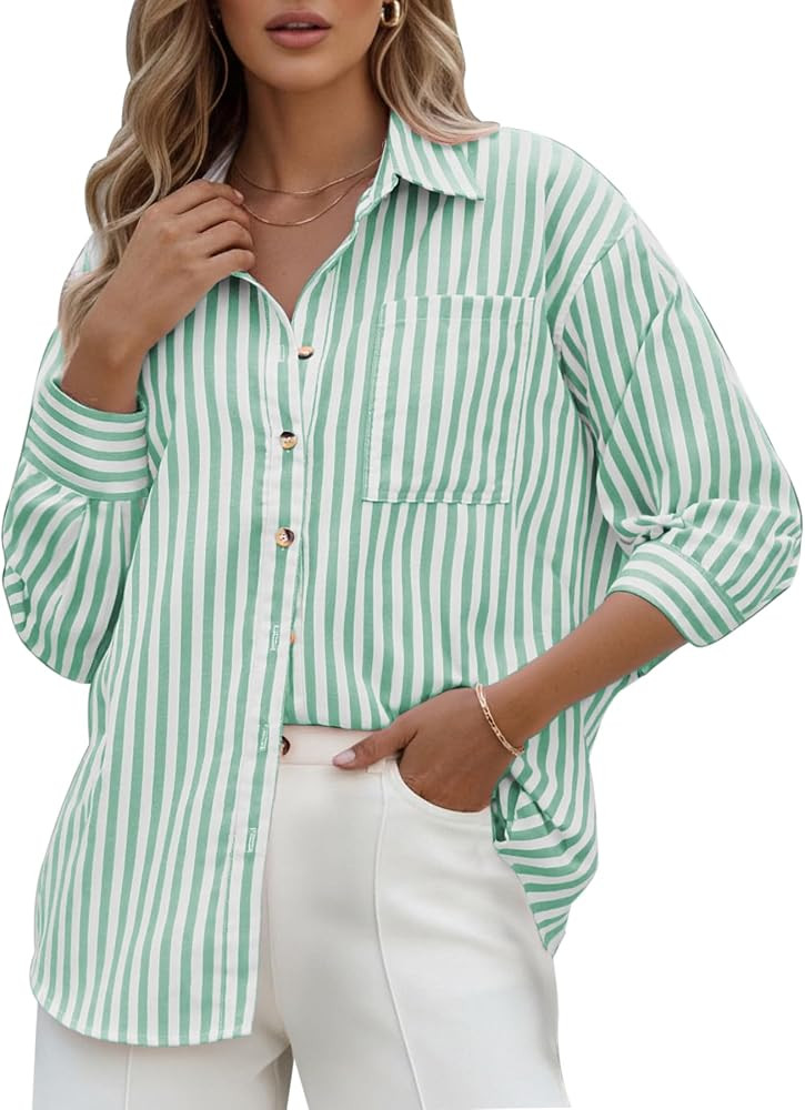 CHYRII Women's Striped Button Down Long Sleeve Blouse | Amazon (US)