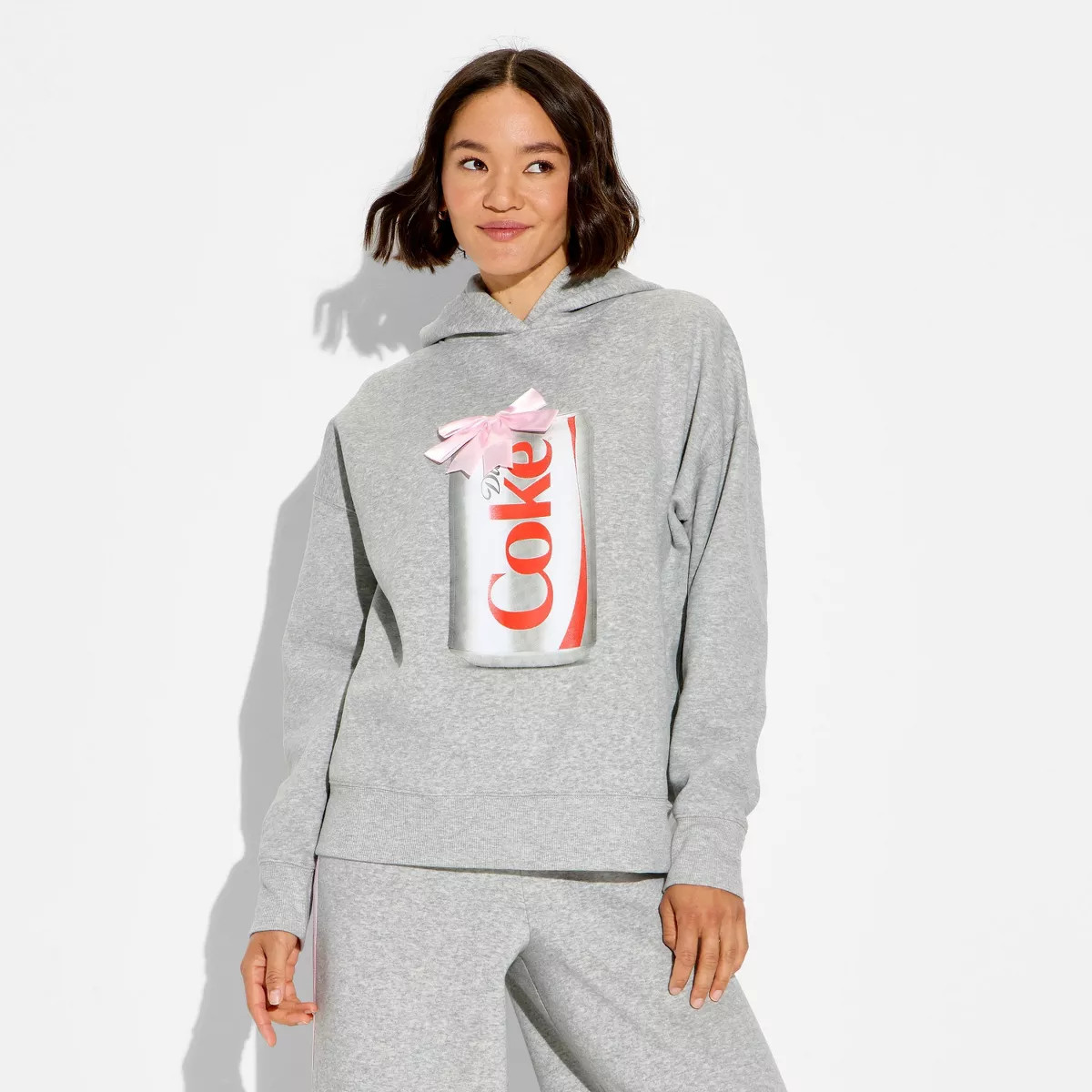 Women's Ribbon Diet Coke Fleece Graphic Hooded Sweatshirt - Gray XS | Target