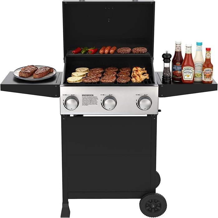Veralune 3 Burner Gas Grill, Propane Barbecue Grill, Outdoor Cooking Grill, with Wheels, Foldable... | Amazon (US)