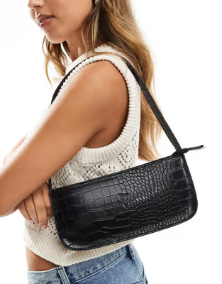 PASQ croc baguette shoulder bag in black | ASOS (Global)