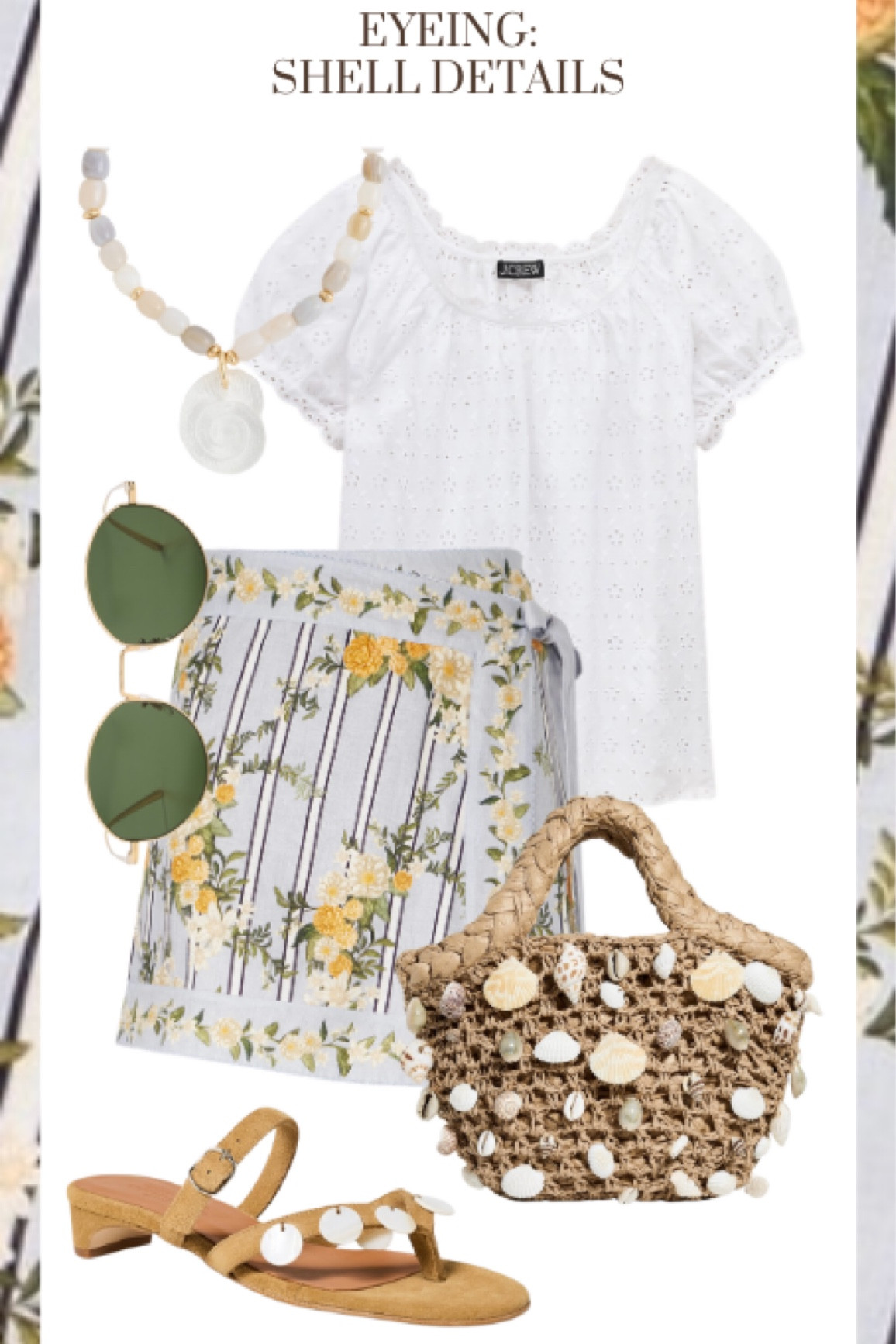 Summer outfit
Coverup 
Wrap skirt
Eyelet 
Shell
