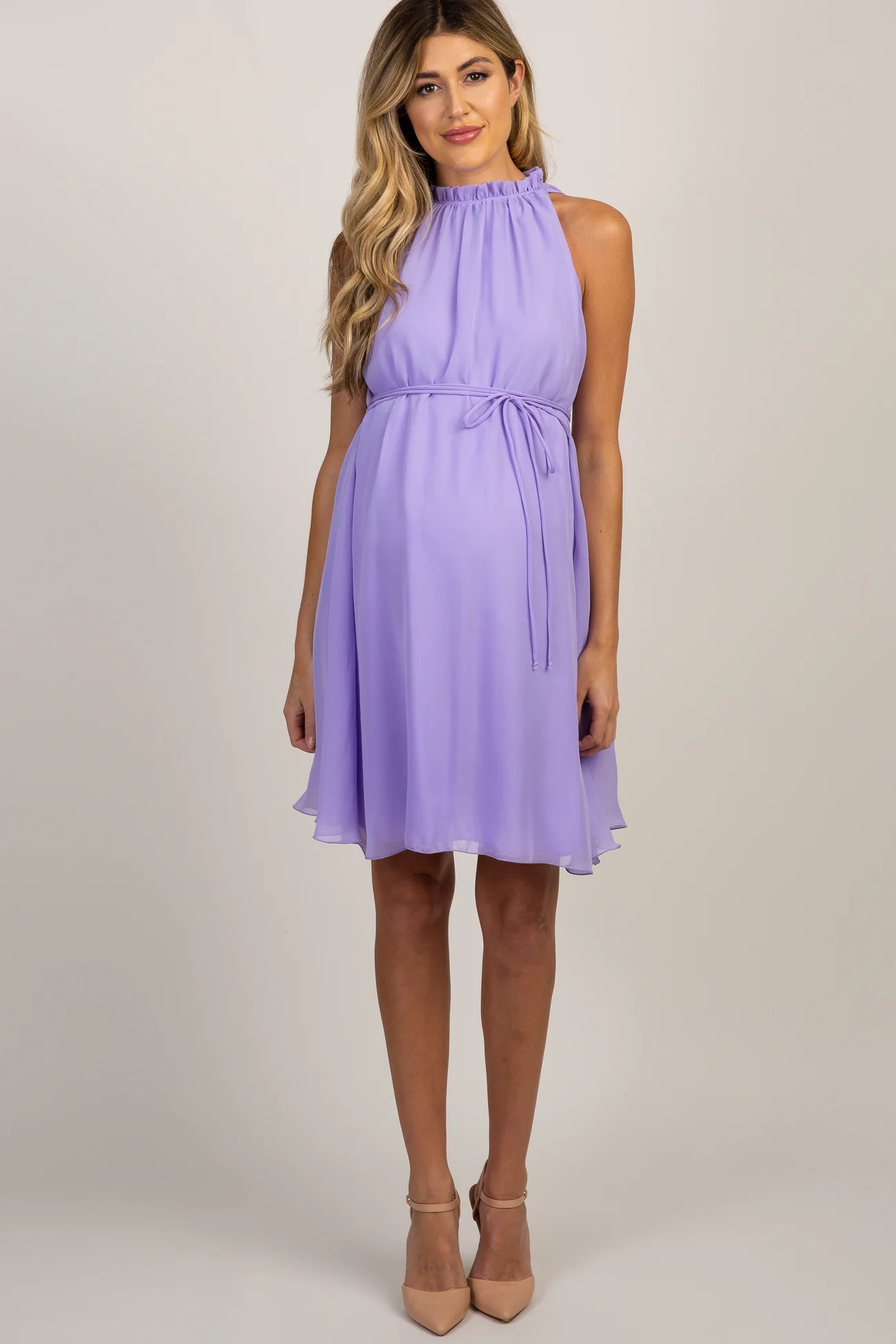 PinkBlush Lavender Chiffon High Neck Maternity Dress | PinkBlush Maternity