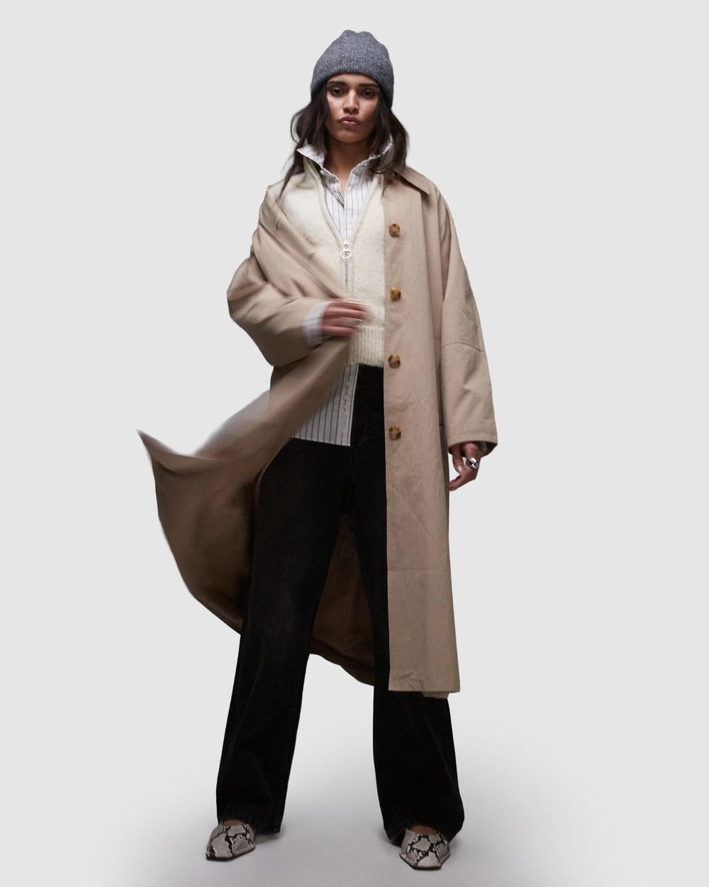 TOPSHOP - 90s Trench Coat - Trench Coats (Stone) 90s Trench Coat | THE ICONIC (AU & NZ)