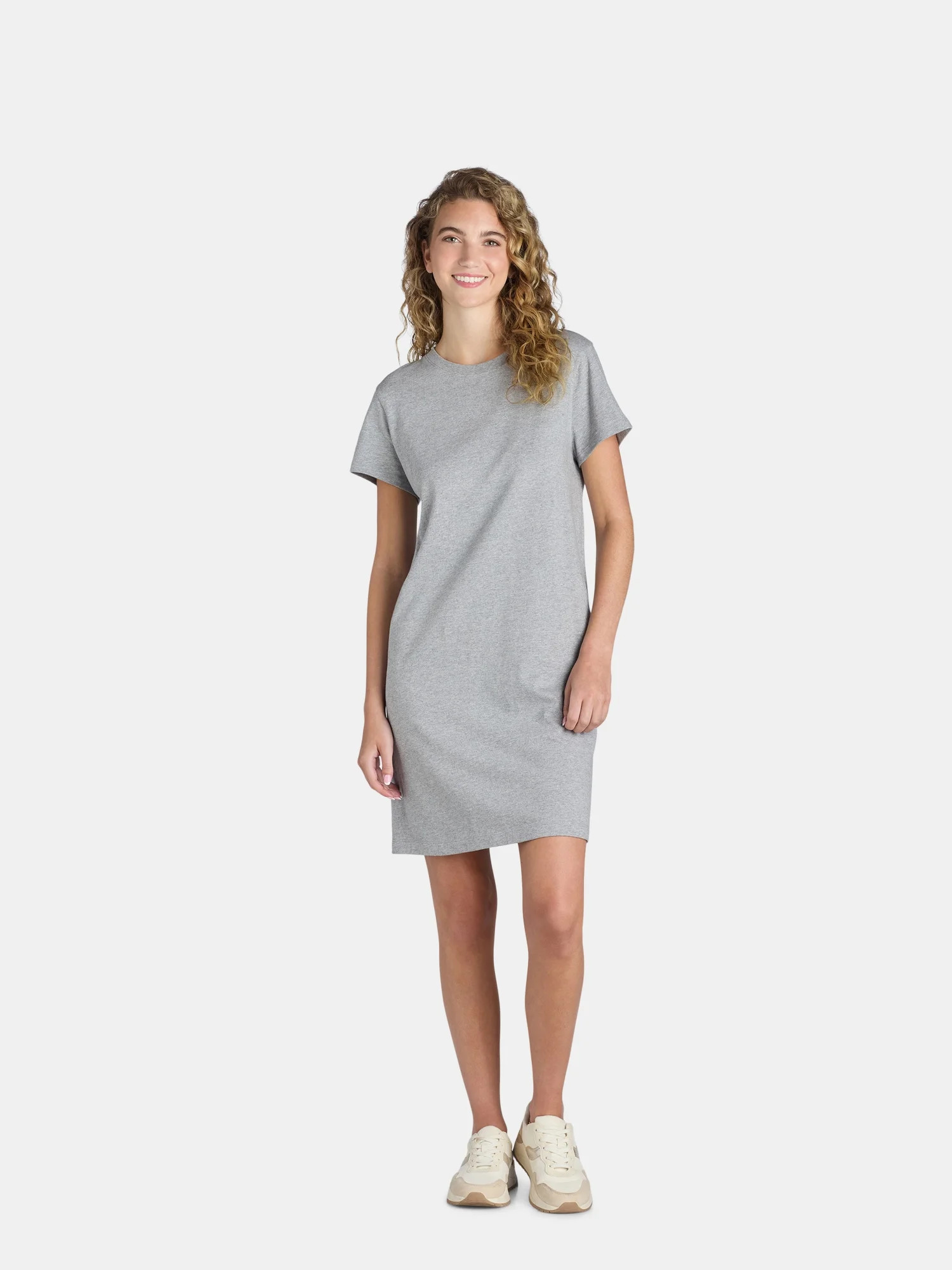Time and Tru Women's Cotton T-Shirt Dress with Short Sleeves, Sizes S-XXXL | Walmart (US)