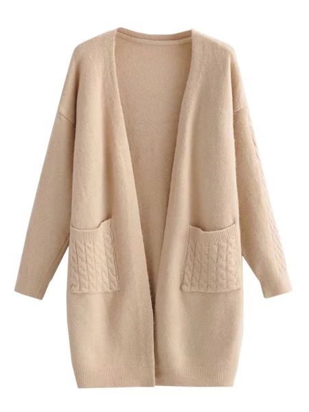 'Serene' Cable Knit Pockets Long Open Cardigan | Goodnight Macaroon