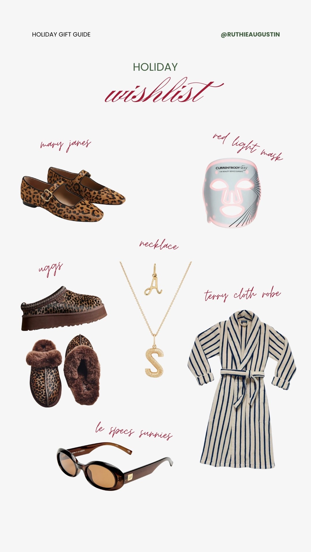 My Christmas wishlist - part two! 

Michaela Mary Jane's from Sam Edelman
Letter Necklace from Mejuri
Platforms or Slippers from UGG
Brooklinen Plush Robe
Red light therapy mask 
Sunglasses from LeSpecs

(Christmas gift guide, holiday wishlist, gift ideas, gift ideas for her, gifts for women, gift for her, gift for sister, holiday gift ideas) 

#LTKCyberWeek #LTKHoliday #LTKGiftGuide