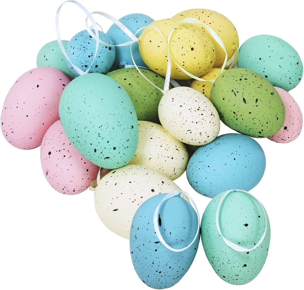 18 Pcs 3 Sizes 6 Colors Hanging Foam Easter Eggs Speckled Eggs Ornaments Decorative Easter Eggs i... | Amazon (US)