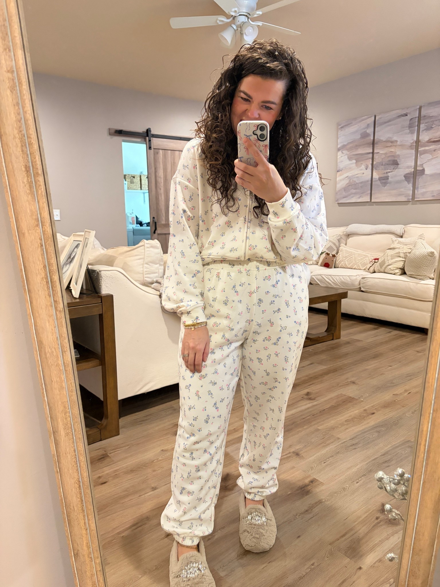 Fave slippers!!! Worth every penny! I’m usually an 8 1/2 and got a 9! 

Wearing a large in both pieces of the floral set!

#LTKSeasonal #LTKGiftGuide #LTKFindsUnder100