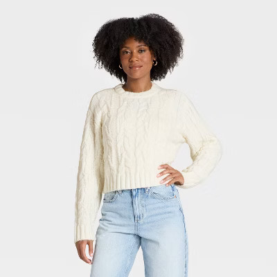 Women's Cozy Cable Crewneck Pullover Sweater - Universal Thread™ | Target