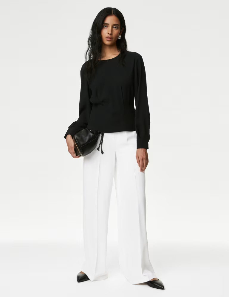 Crepe Elasticated Waist Wide Leg Trousers | Marks & Spencer (UK)