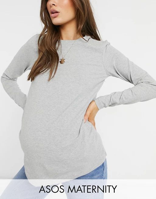 ASOS DESIGN Maternity ultimate organic cotton long sleeve crew neck t-shirt in grey marl | ASOS (Global)