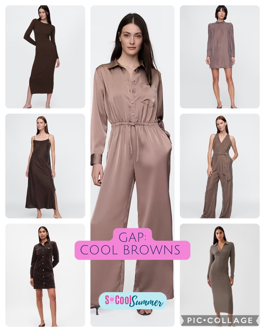 Cool brown dresses and jumpsuits 50-60% off at Gap for Black Friday.  Gorgeous holiday outfits for soft and dark summers!

#LTKCyberWeek #LTKHoliday #LTKSaleAlert