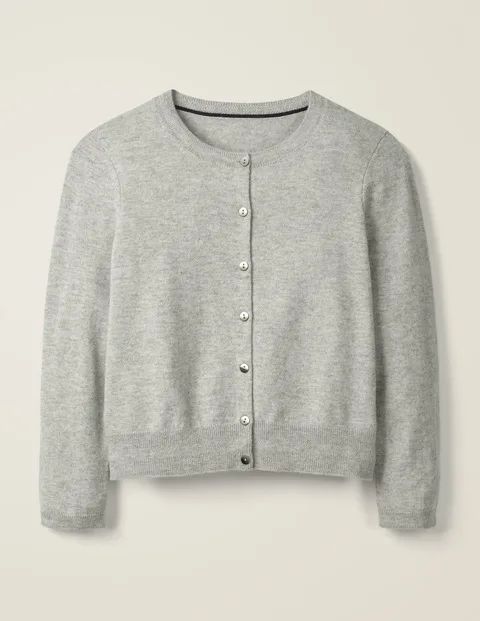 Cashmere Crop Crew Cardigan - Grey Melange | Boden (UK & IE)