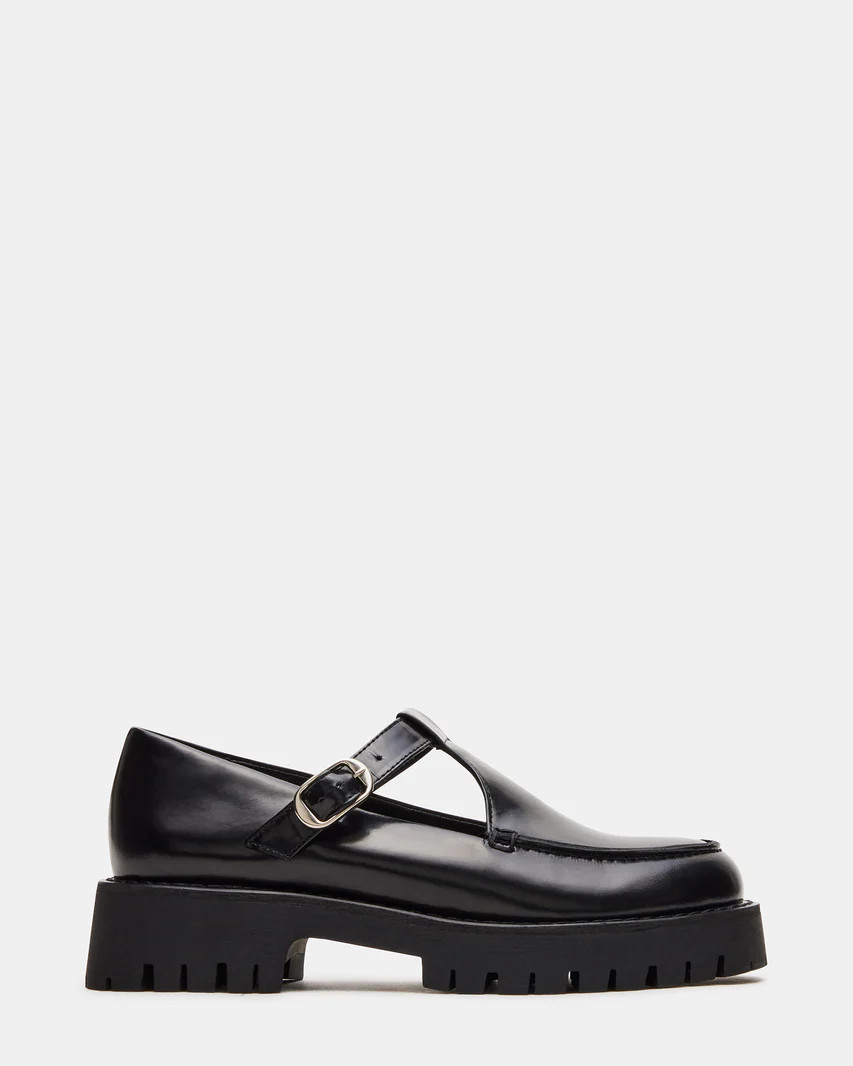 LEONA Black Leather Mary Jane Platform Loafer | Women's Loafers | Steve Madden (US)