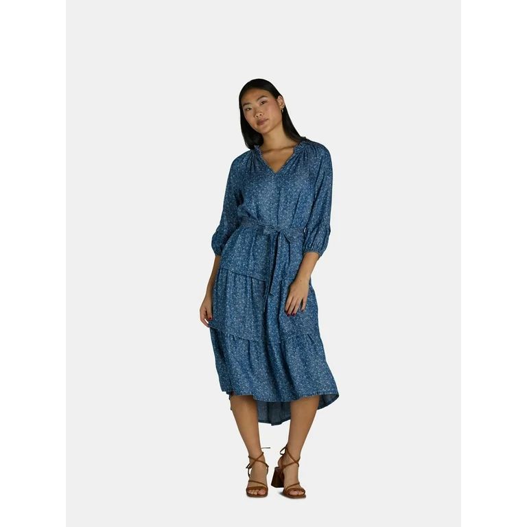 The Pioneer Woman Ruffle Neck Midi Dress, Women’s, Sizes S-3X | Walmart (US)