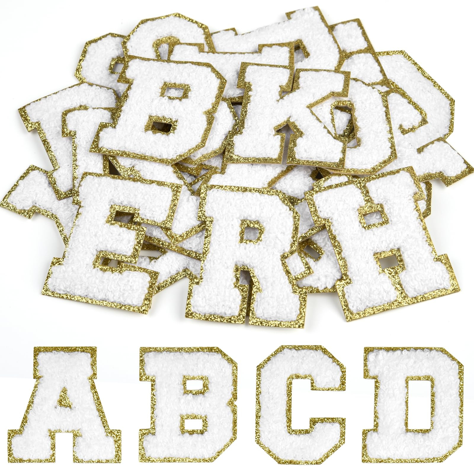 CHRORINE 26/52/104 Pcs Self Adhesive Chenille Letter Patches A-Z, Also Supports Sew or Iron on, Embroidered Alphabet Patches Stickers for DIY Clothing, Bags, Hats (26, White, Height 2.16″) | Amazon (US)