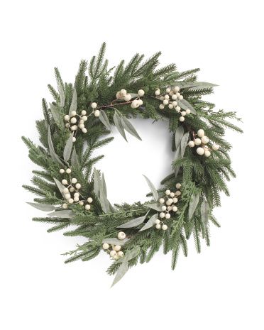 26in Wreath With White Berries | TJ Maxx