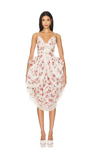 Lace Up Midi Dress in Cream Floral | White Floral Dress | White Dress Casual  | Revolve Clothing (Global)