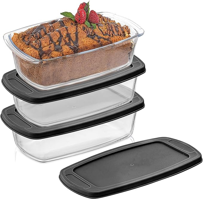 JoyJolt 3pc Loaf Pans for Baking Bread with Lids Baking Set. 1.9 Quart, Large Rectangular Baking ... | Amazon (US)