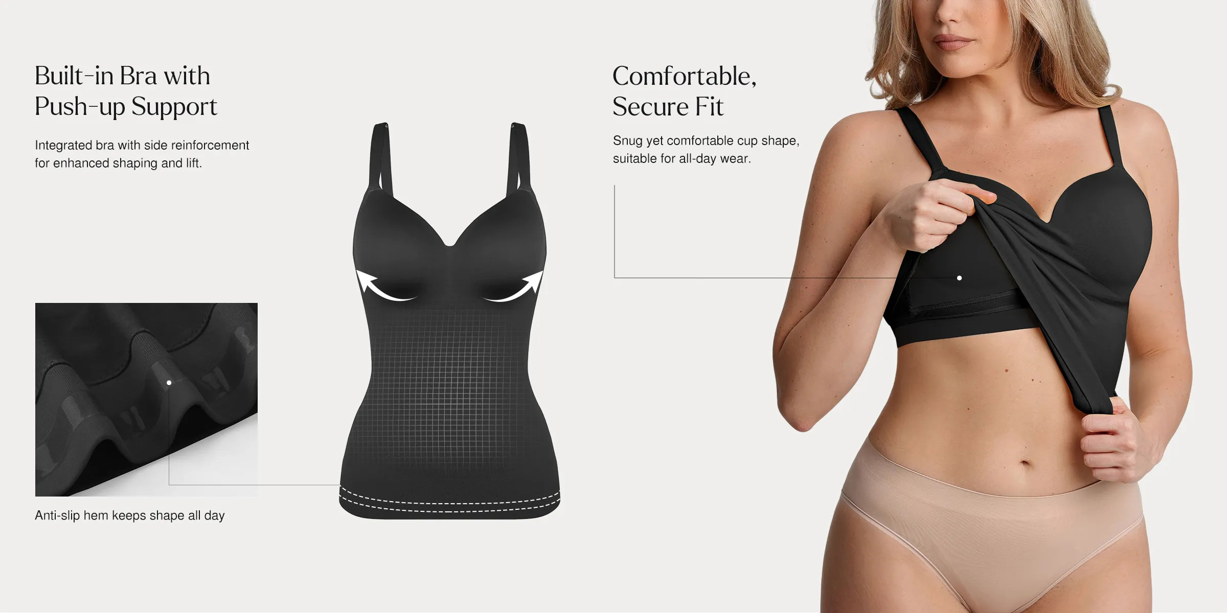 Seamless Built-in Bra All-in-One Push-Up Sculpting Cami Top | Popilush