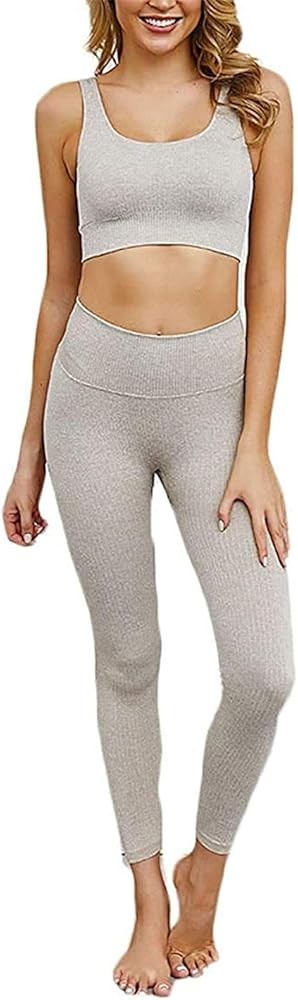 Hotexy Workout Set for Women 2 Pieces Outfits Seamless Yoga Leggings with Sports Bra Tank Top Gym... | Amazon (US)