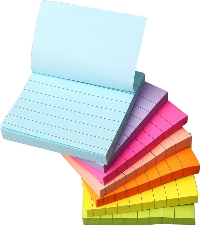 7 pcs 560 Sheets Lined Stick Notes, 7.5 * 7.5cm / 3x3 in Super Sticky Notes 7 Bright Colors Lined... | Amazon (UK)